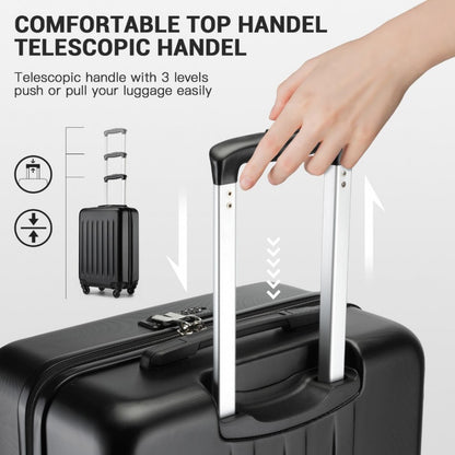 Kono KSK2477 Mid-Size Luggage in Black (64.5x43.5x25cm) - Expandable ABS Vertical Textured Hard Shell Suitcase with Secure 3-Digit Lock