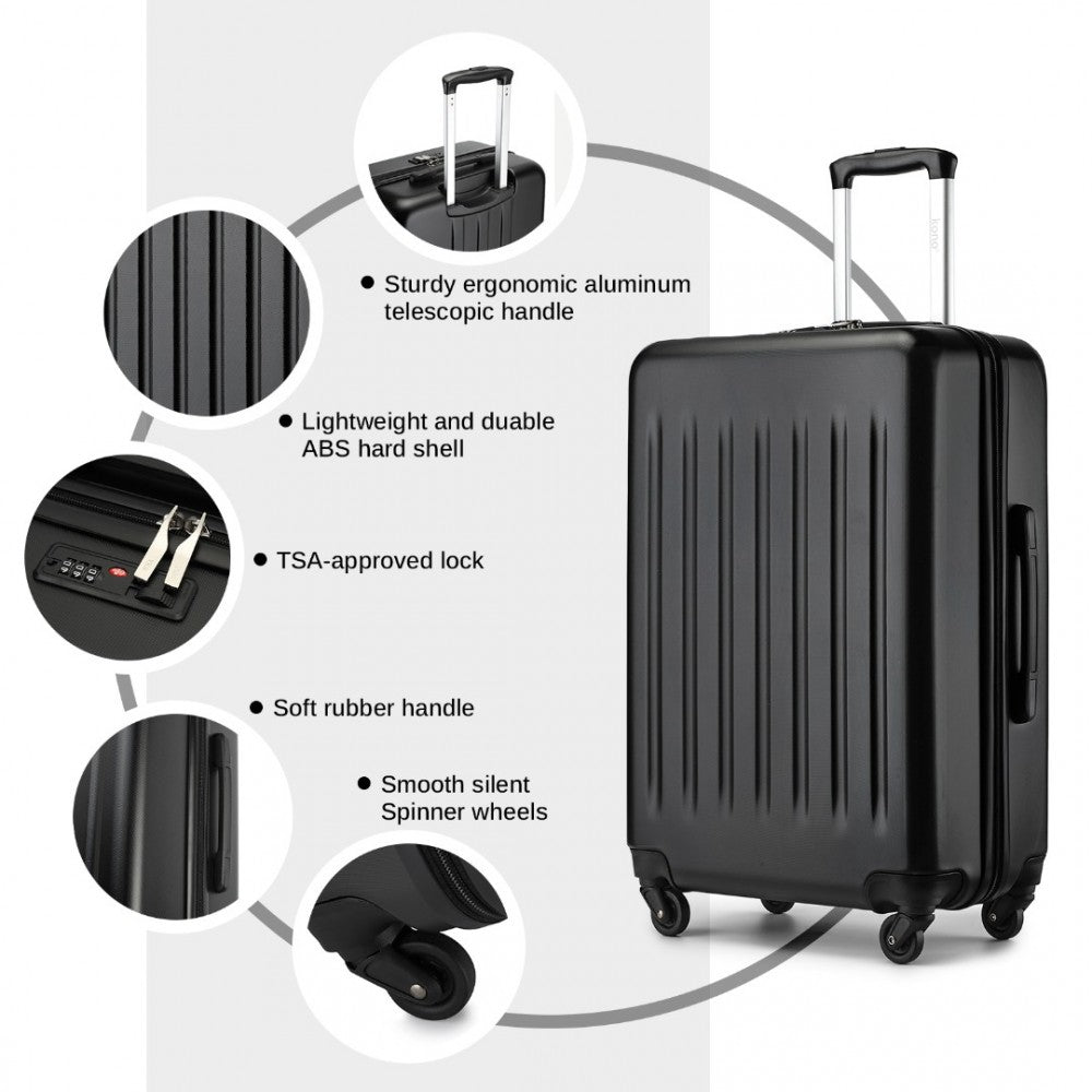 Kono KSK2477 Mid-Size Luggage in Black (64.5x43.5x25cm) - Expandable ABS Vertical Textured Hard Shell Suitcase with Secure 3-Digit Lock