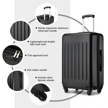 Kono KSK2477 Mid-Size Luggage in Black (64.5x43.5x25cm) - Expandable ABS Vertical Textured Hard Shell Suitcase with Secure 3-Digit Lock