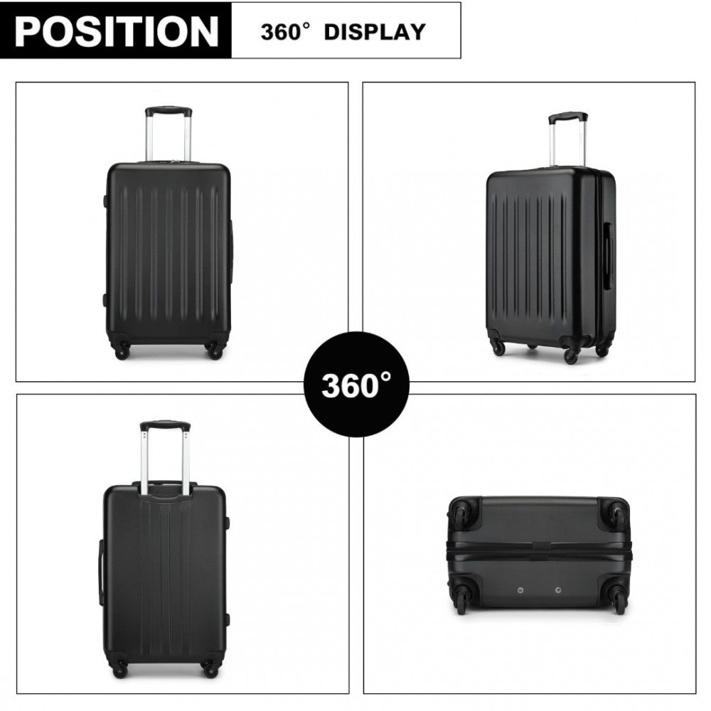 Kono KSK2477 Mid-Size Luggage in Black (64.5x43.5x25cm) - Expandable ABS Vertical Textured Hard Shell Suitcase with Secure 3-Digit Lock