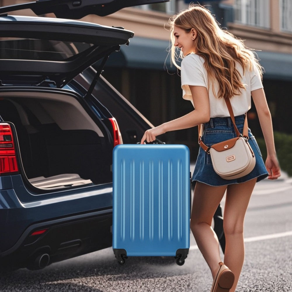 Kono KSK2477 Mid-Size Luggage in Blue (64.5x43.5x25cm) - Expandable ABS Vertical Textured Hard Shell Suitcase with Secure 3-Digit Lock