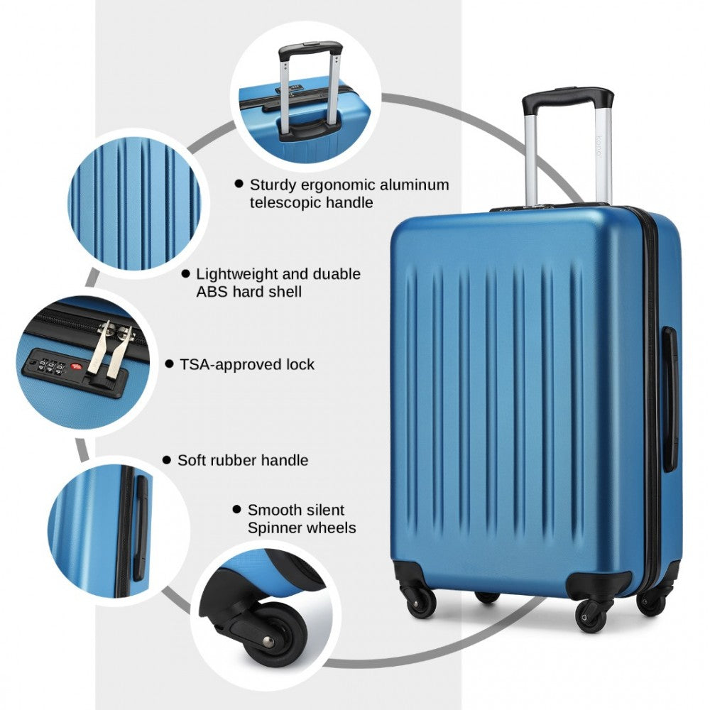 Kono KSK2477 Mid-Size Luggage in Blue (64.5x43.5x25cm) - Expandable ABS Vertical Textured Hard Shell Suitcase with Secure 3-Digit Lock