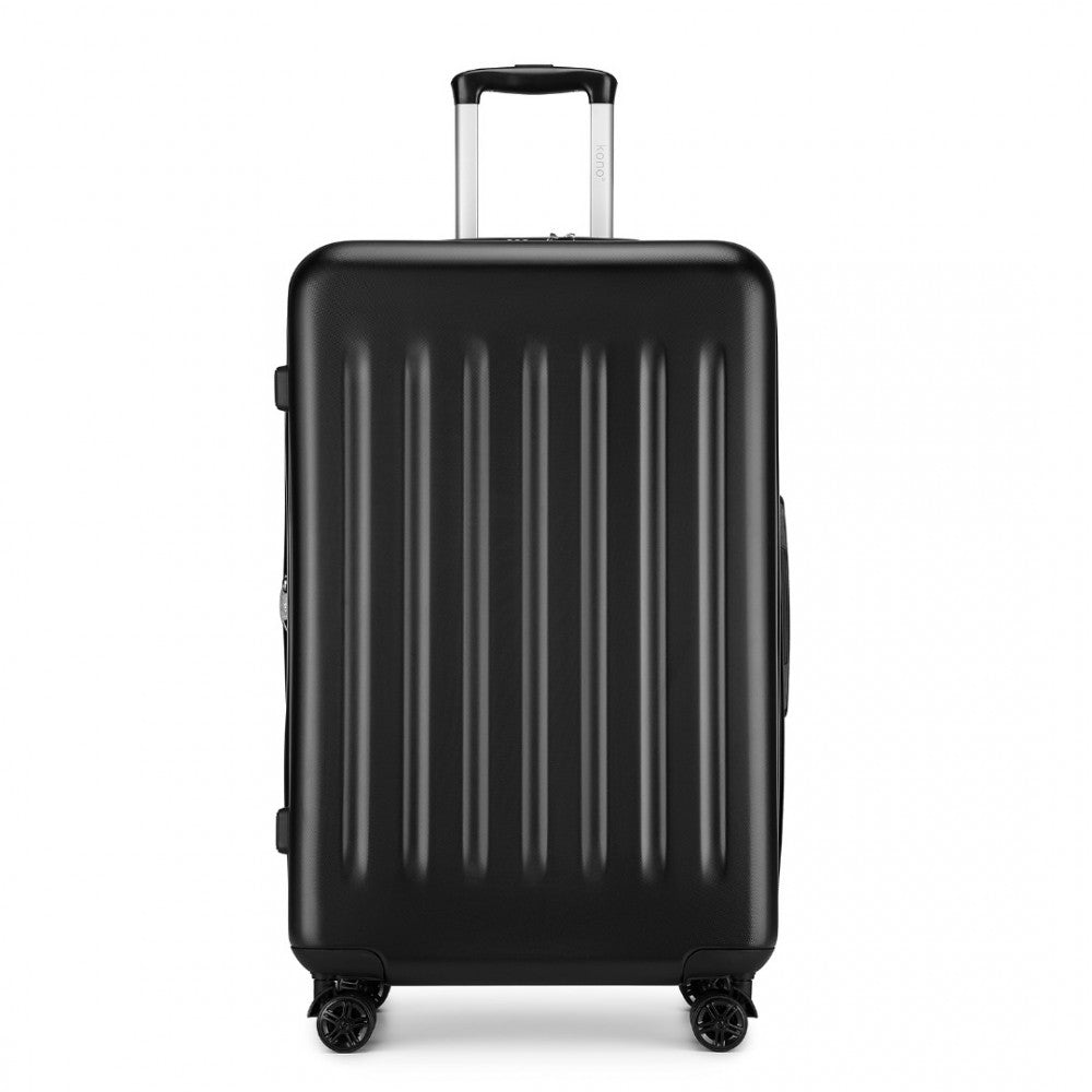 Kono KSK2477 Large Luggage in Black (74.5x47.5x29.5cm) - Expandable ABS Vertical Textured Hard Shell Suitcase with Secure 3-Digit Lock
