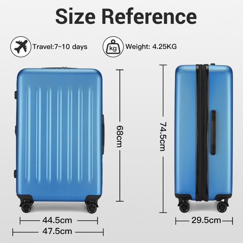Kono KSK2477 Large Luggage in Blue (74.5x47.5x29.5cm) - Expandable ABS Vertical Textured Hard Shell Suitcase with Secure 3-Digit Lock