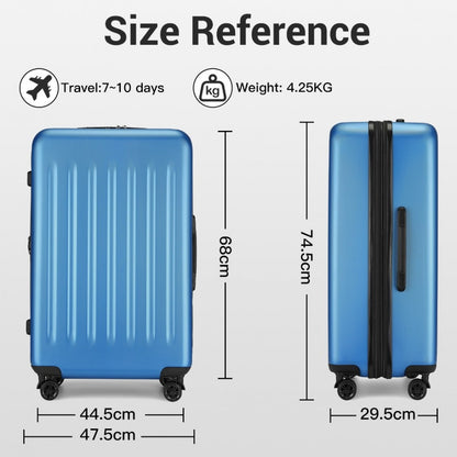 Kono KSK2477 Large Luggage in Blue (74.5x47.5x29.5cm) - Expandable ABS Vertical Textured Hard Shell Suitcase with Secure 3-Digit Lock