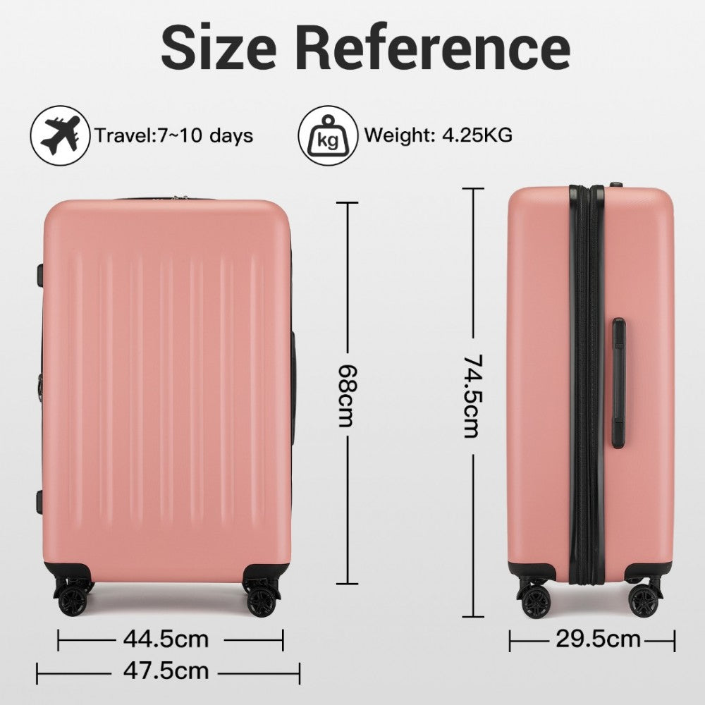 Kono KSK2477 Large Luggage in Nude (74.5x47.5x29.5cm) - Expandable ABS Vertical Textured Hard Shell Suitcase with Secure 3-Digit Lock