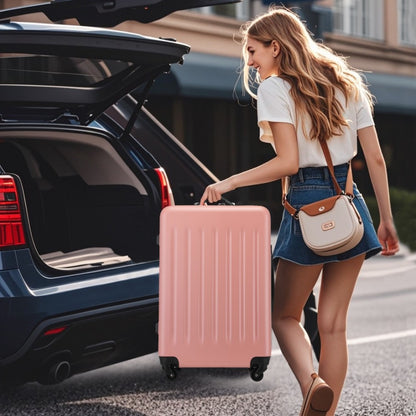 Kono KSK2477 Large Luggage in Nude (74.5x47.5x29.5cm) - Expandable ABS Vertical Textured Hard Shell Suitcase with Secure 3-Digit Lock