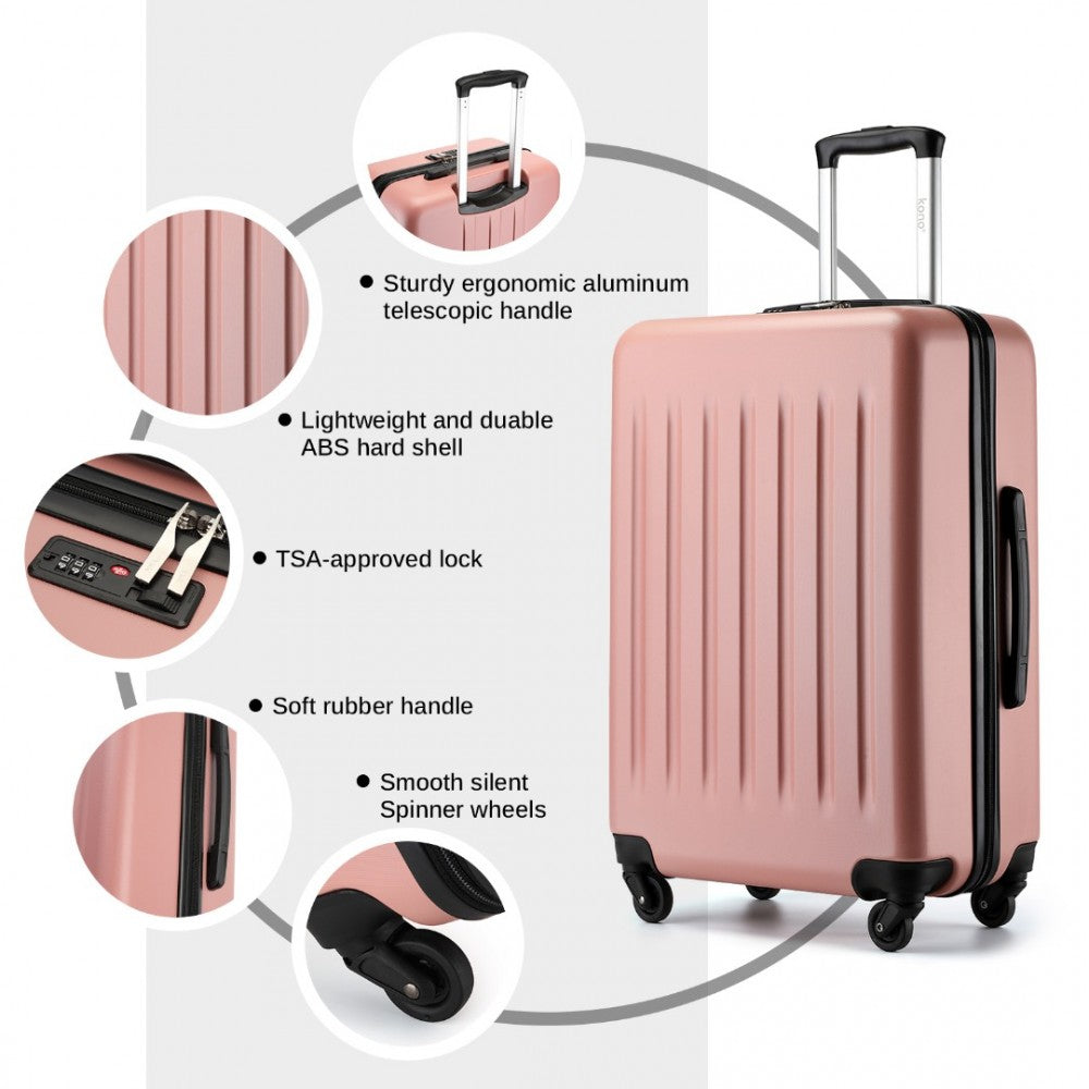Kono KSK2477 Large Luggage in Nude (74.5x47.5x29.5cm) - Expandable ABS Vertical Textured Hard Shell Suitcase with Secure 3-Digit Lock