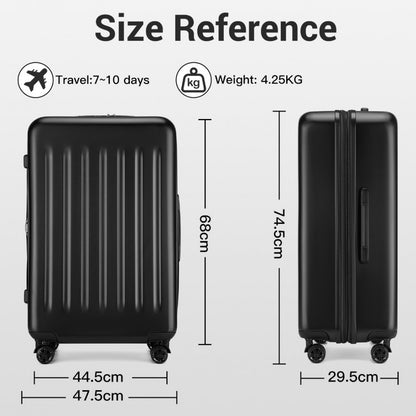 Kono KSK2477 3-Piece Luggage Set in Black - Expandable ABS Vertical Textured Hard Shell Suitcase with Secure 3-Digit Lock
