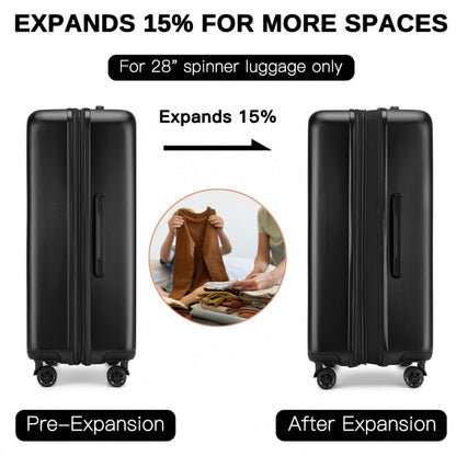Kono KSK2477 3-Piece Luggage Set in Black - Expandable ABS Vertical Textured Hard Shell Suitcase with Secure 3-Digit Lock