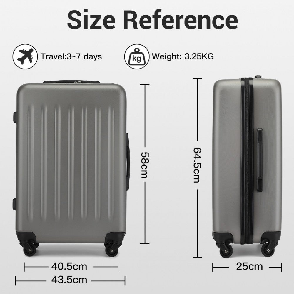Kono KSK2477 3-Piece Luggage Set in Grey - Expandable ABS Vertical Textured Hard Shell Suitcase with Secure 3-Digit Lock