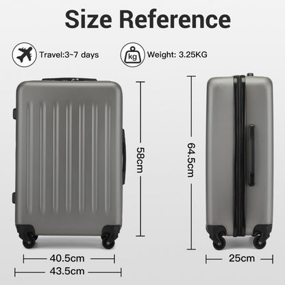 Kono KSK2477 3-Piece Luggage Set in Grey - Expandable ABS Vertical Textured Hard Shell Suitcase with Secure 3-Digit Lock
