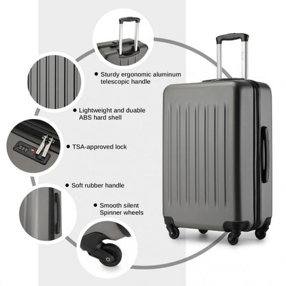 Kono KSK2477 3-Piece Luggage Set in Grey - Expandable ABS Vertical Textured Hard Shell Suitcase with Secure 3-Digit Lock