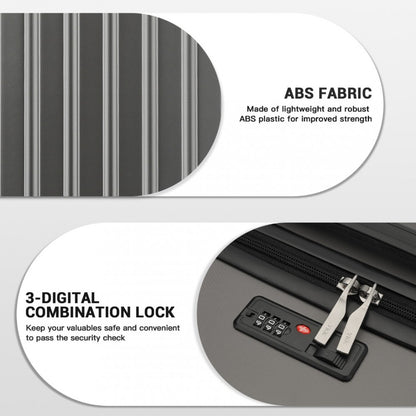 Kono KSK2477 3-Piece Luggage Set in Grey - Expandable ABS Vertical Textured Hard Shell Suitcase with Secure 3-Digit Lock