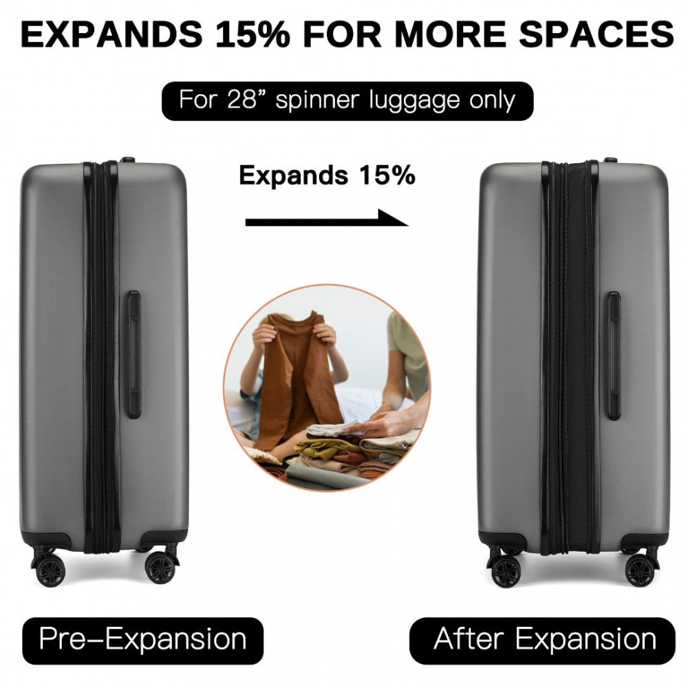Kono KSK2477 3-Piece Luggage Set in Grey - Expandable ABS Vertical Textured Hard Shell Suitcase with Secure 3-Digit Lock