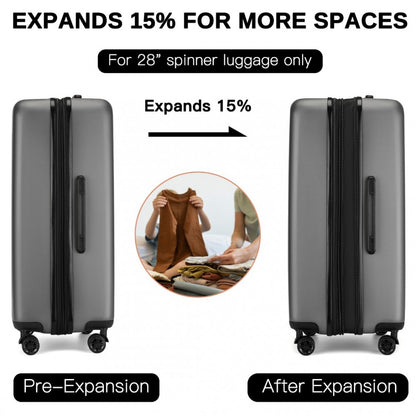Kono KSK2477 3-Piece Luggage Set in Grey - Expandable ABS Vertical Textured Hard Shell Suitcase with Secure 3-Digit Lock