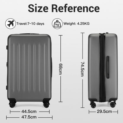 Kono KSK2477 3-Piece Luggage Set in Grey - Expandable ABS Vertical Textured Hard Shell Suitcase with Secure 3-Digit Lock
