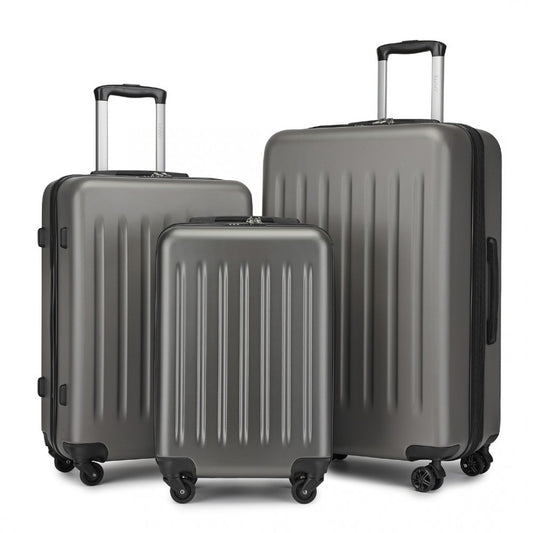 Kono KSK2477 3-Piece Luggage Set in Grey - Expandable ABS Vertical Textured Hard Shell Suitcase with Secure 3-Digit Lock