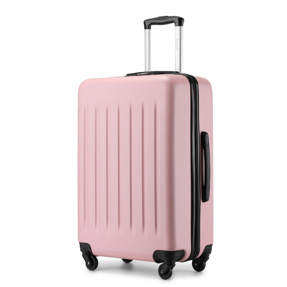 Kono KSK2477 3-Piece Luggage Set in Pink - Expandable ABS Vertical Textured Hard Shell Suitcase with Secure 3-Digit Lock