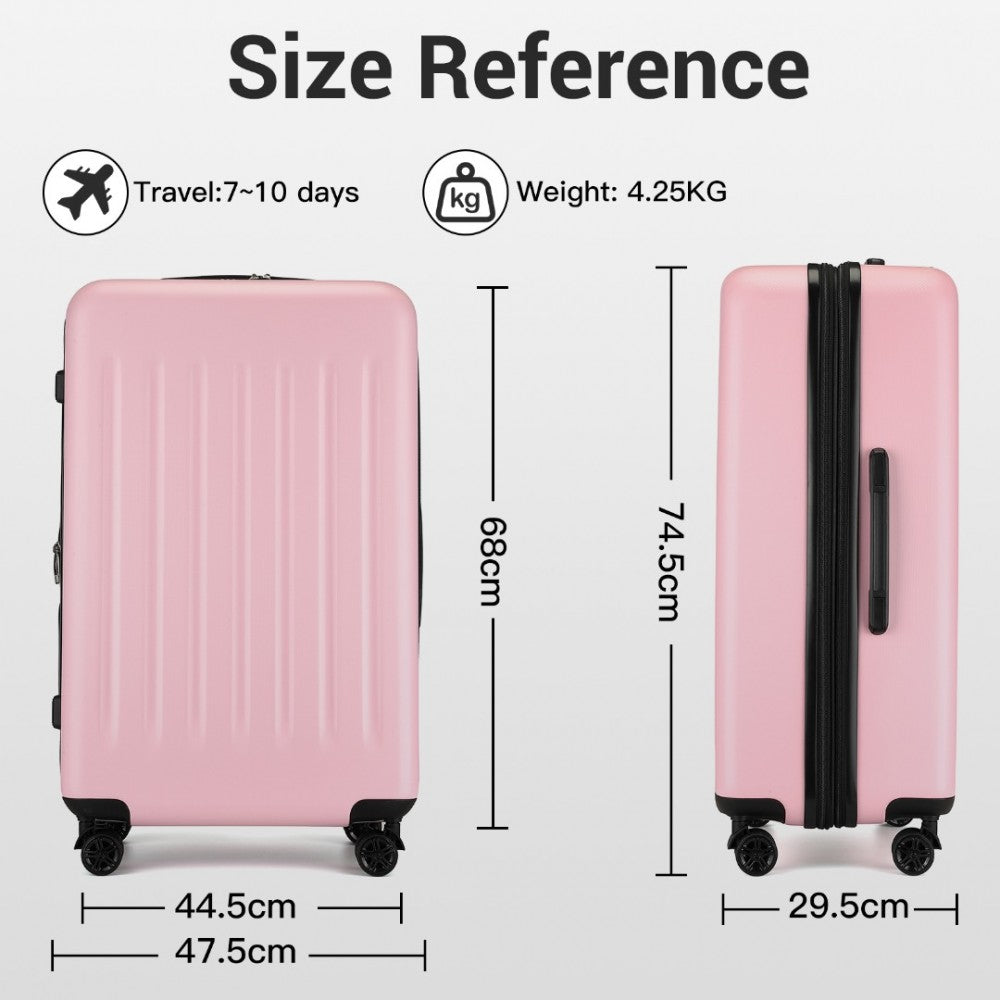 Kono KSK2477 3-Piece Luggage Set in Pink - Expandable ABS Vertical Textured Hard Shell Suitcase with Secure 3-Digit Lock