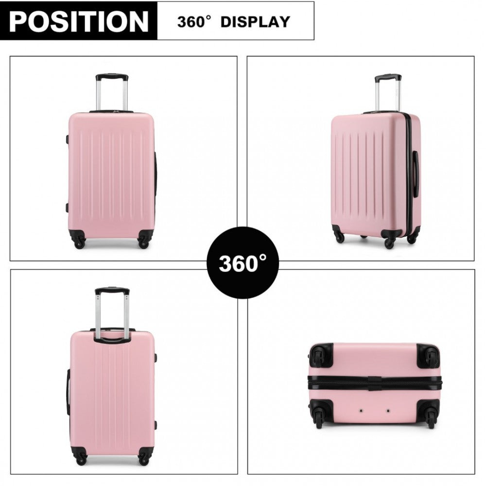 Kono KSK2477 3-Piece Luggage Set in Pink - Expandable ABS Vertical Textured Hard Shell Suitcase with Secure 3-Digit Lock