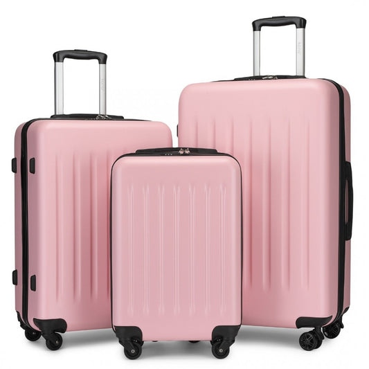 Kono KSK2477 3-Piece Luggage Set in Pink - Expandable ABS Vertical Textured Hard Shell Suitcase with Secure 3-Digit Lock