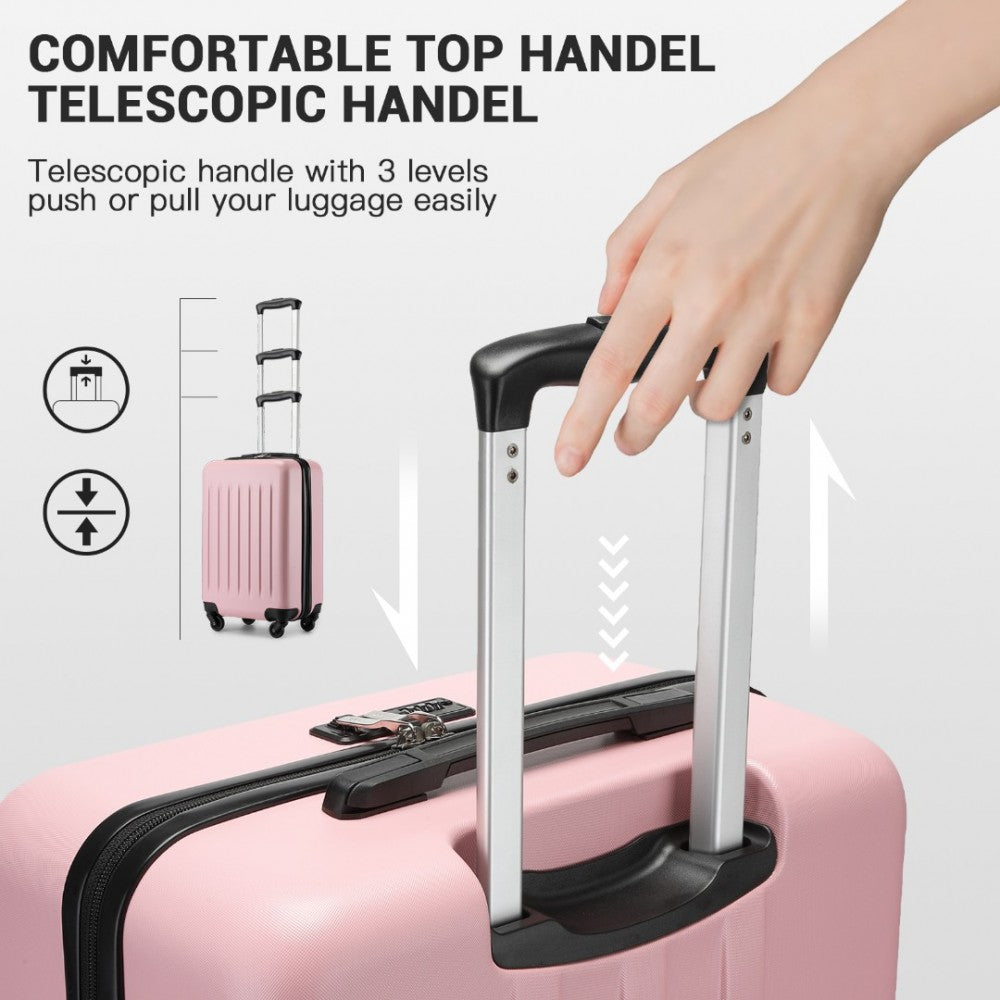 Kono KSK2477 3-Piece Luggage Set in Pink - Expandable ABS Vertical Textured Hard Shell Suitcase with Secure 3-Digit Lock
