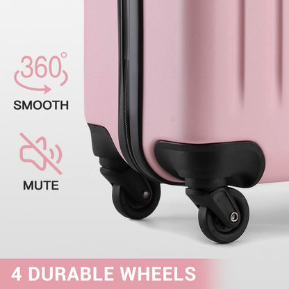 Kono KSK2477 3-Piece Luggage Set in Pink - Expandable ABS Vertical Textured Hard Shell Suitcase with Secure 3-Digit Lock