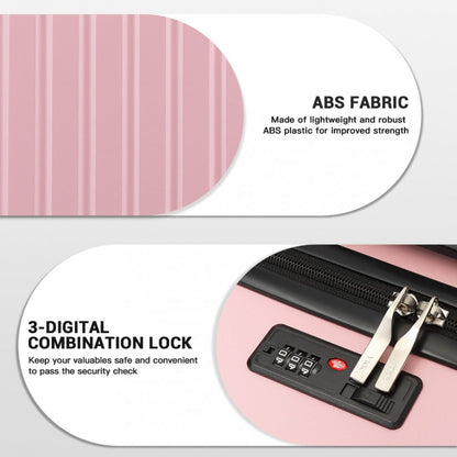Kono KSK2477 3-Piece Luggage Set in Pink - Expandable ABS Vertical Textured Hard Shell Suitcase with Secure 3-Digit Lock