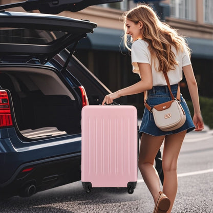 Kono KSK2477 3-Piece Luggage Set in Pink - Expandable ABS Vertical Textured Hard Shell Suitcase with Secure 3-Digit Lock