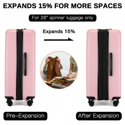 Kono KSK2477 3-Piece Luggage Set in Pink - Expandable ABS Vertical Textured Hard Shell Suitcase with Secure 3-Digit Lock