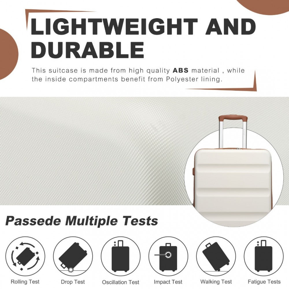 Kono KSK2482 Mid-Size Luggage in Cream & Tan (65x43.5x25cm) - Expandable Hard Shell ABS+PC Check-In Suitcase with TSA Lock