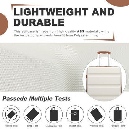 Kono KSK2482 Mid-Size Luggage in Cream & Tan (65x43.5x25cm) - Expandable Hard Shell ABS+PC Check-In Suitcase with TSA Lock