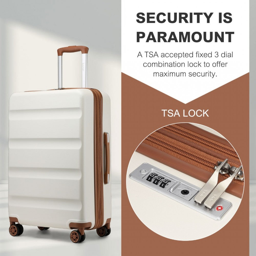 Kono KSK2482 Mid-Size Luggage in Cream & Tan (65x43.5x25cm) - Expandable Hard Shell ABS+PC Check-In Suitcase with TSA Lock