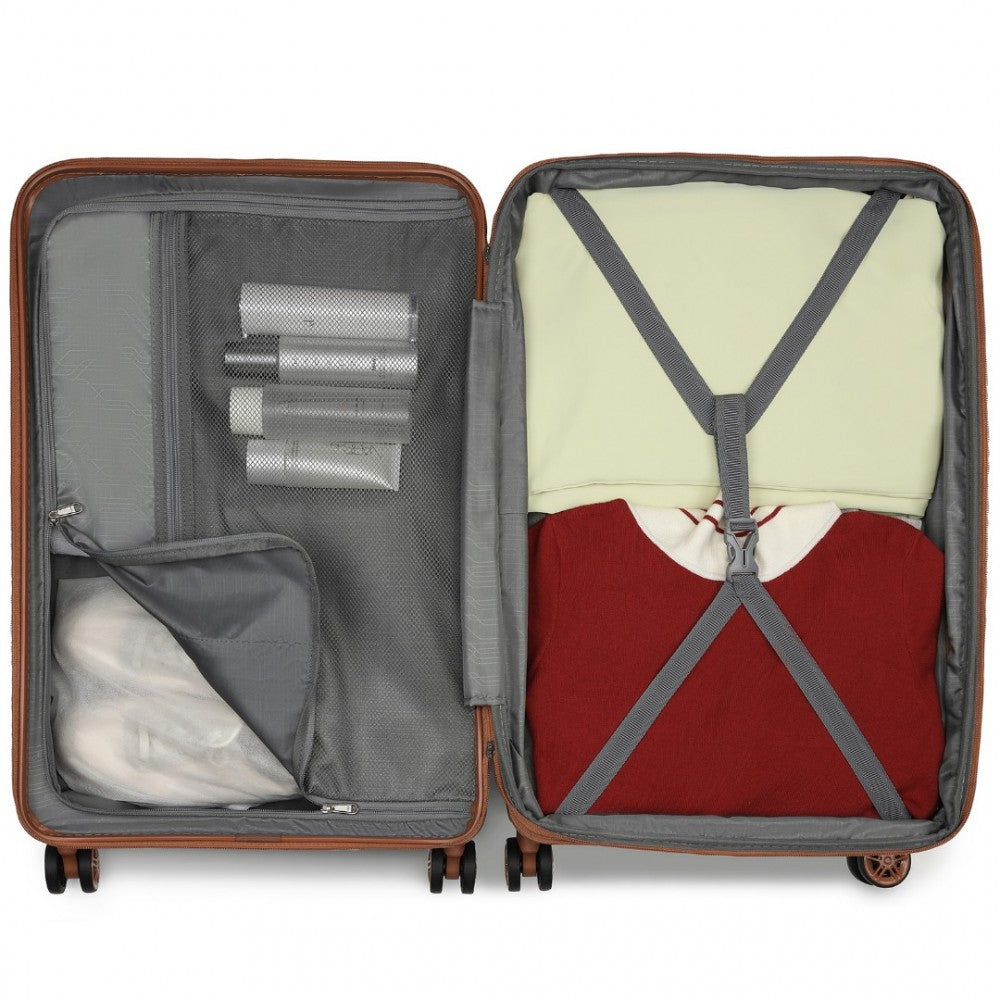 Kono KSK2482 Mid-Size Luggage in Cream & Tan (65x43.5x25cm) - Expandable Hard Shell ABS+PC Check-In Suitcase with TSA Lock