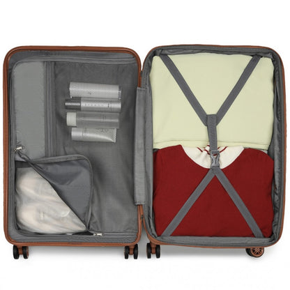 Kono KSK2482 Mid-Size Luggage in Cream & Tan (65x43.5x25cm) - Expandable Hard Shell ABS+PC Check-In Suitcase with TSA Lock