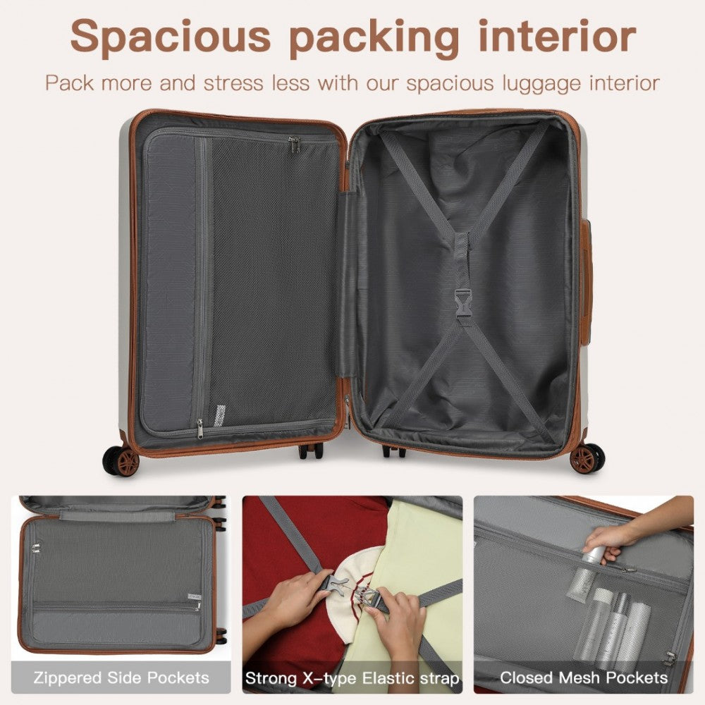 Kono KSK2482 Mid-Size Luggage in Cream & Tan (65x43.5x25cm) - Expandable Hard Shell ABS+PC Check-In Suitcase with TSA Lock