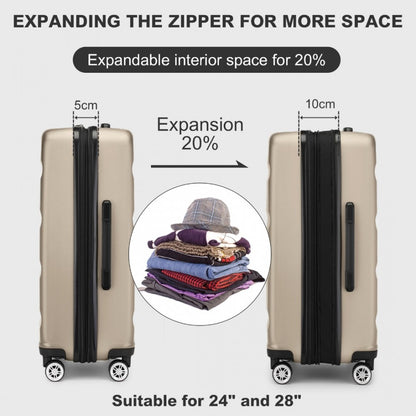 Kono KSK2482 Large Luggage in Gold (75x47.5x29.5cm) - Expandable Horizontal Engraved Hard Shell ABS+PC Check-In Suitcase with TSA Lock