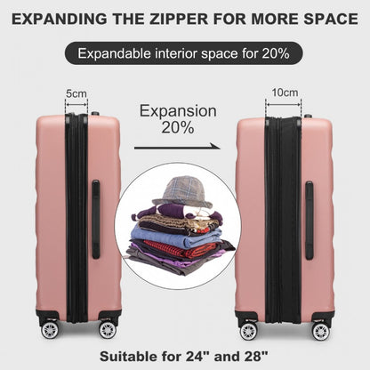 Kono KSK2482 Large Luggage in Pink (75x47.5x29.5cm) - Expandable Horizontal Engraved Hard Shell ABS+PC Check-In Suitcase with TSA Lock