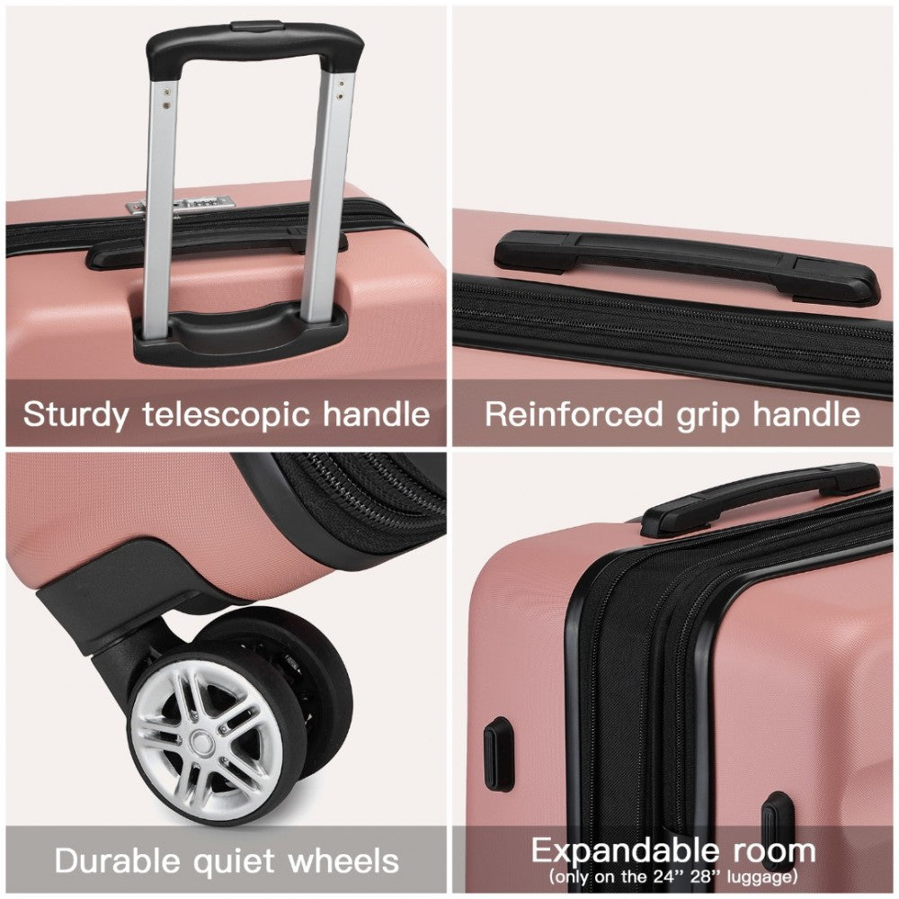 Kono KSK2482 Large Luggage in Pink (75x47.5x29.5cm) - Expandable Horizontal Engraved Hard Shell ABS+PC Check-In Suitcase with TSA Lock