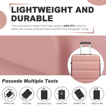 Kono KSK2482 Large Luggage in Pink (75x47.5x29.5cm) - Expandable Horizontal Engraved Hard Shell ABS+PC Check-In Suitcase with TSA Lock