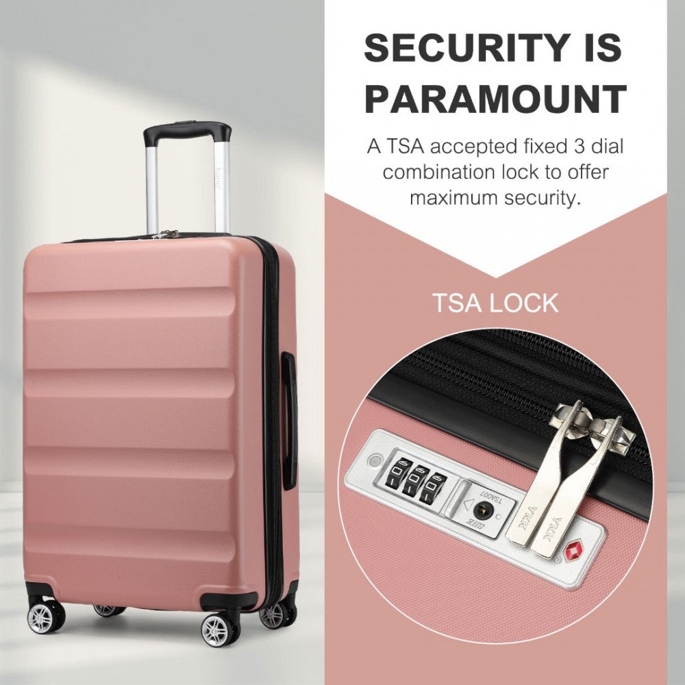 Kono KSK2482 Large Luggage in Pink (75x47.5x29.5cm) - Expandable Horizontal Engraved Hard Shell ABS+PC Check-In Suitcase with TSA Lock