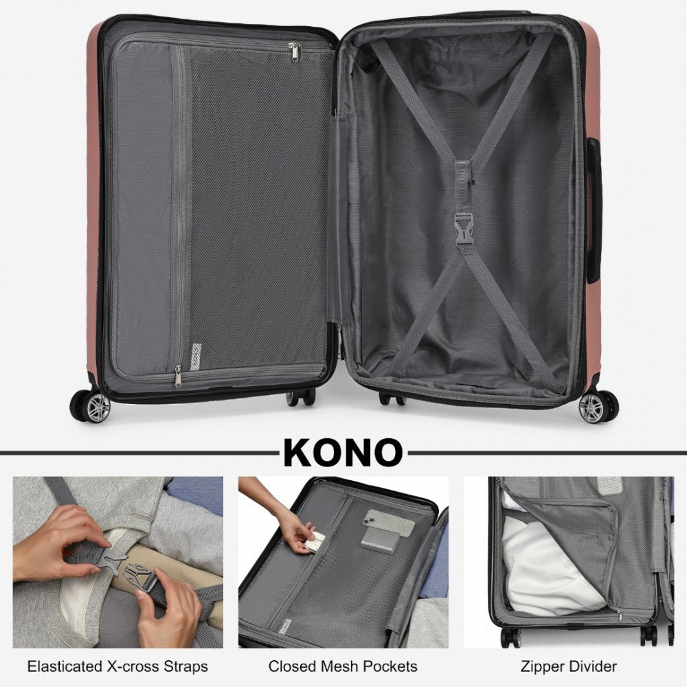 Kono KSK2482 Large Luggage in Pink (75x47.5x29.5cm) - Expandable Horizontal Engraved Hard Shell ABS+PC Check-In Suitcase with TSA Lock