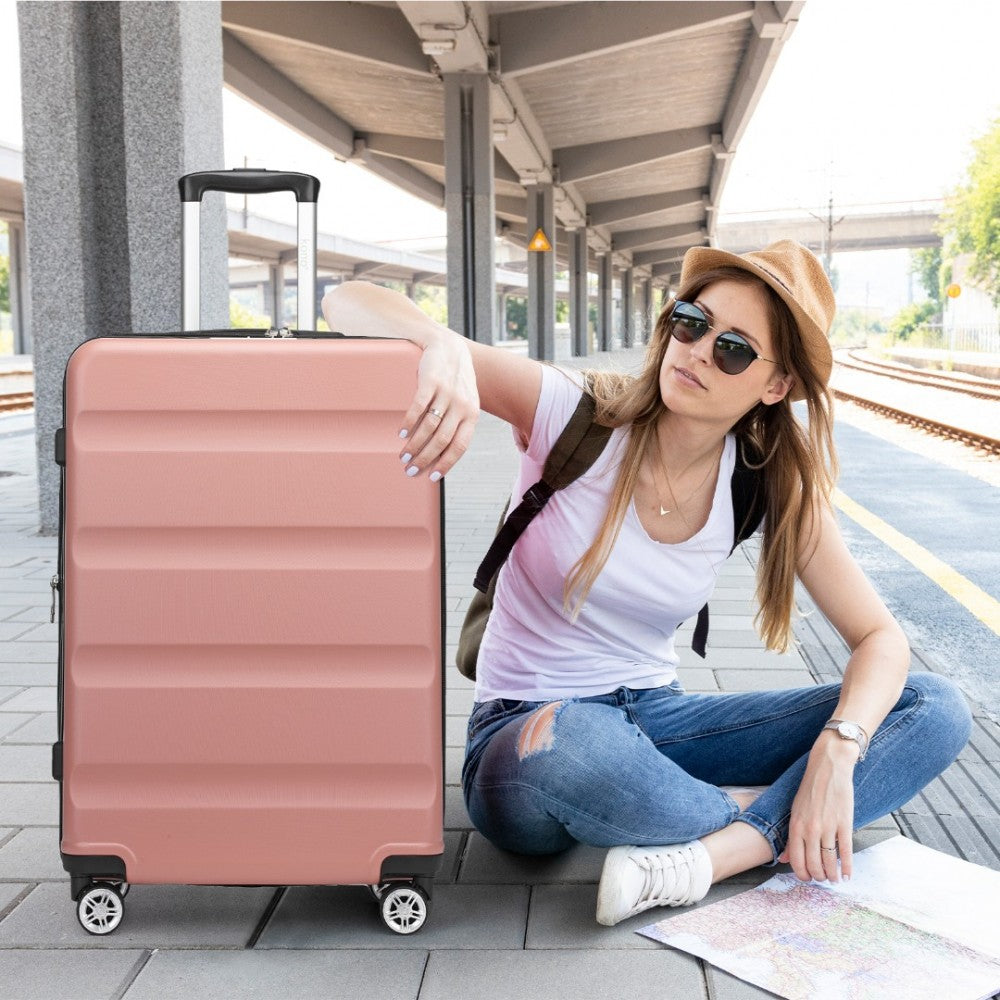 Kono KSK2482 Large Luggage in Pink (75x47.5x29.5cm) - Expandable Horizontal Engraved Hard Shell ABS+PC Check-In Suitcase with TSA Lock