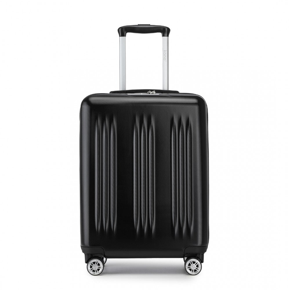 KSK2483 - Kono 20 Inch Sleek Striped Carry-On Suitcase Durable ABS+PC Luggage With Four Spinner Wheels And TSA Lock Perfect for Travel - Black - Luggage eStore