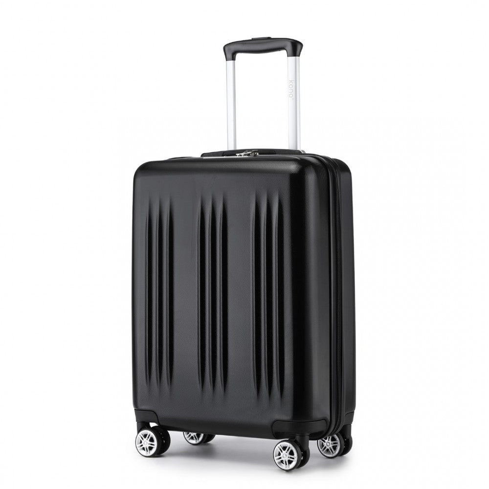 KSK2483 - Kono 20 Inch Sleek Striped Carry-On Suitcase Durable ABS+PC Luggage With Four Spinner Wheels And TSA Lock Perfect for Travel - Black - Luggage eStore