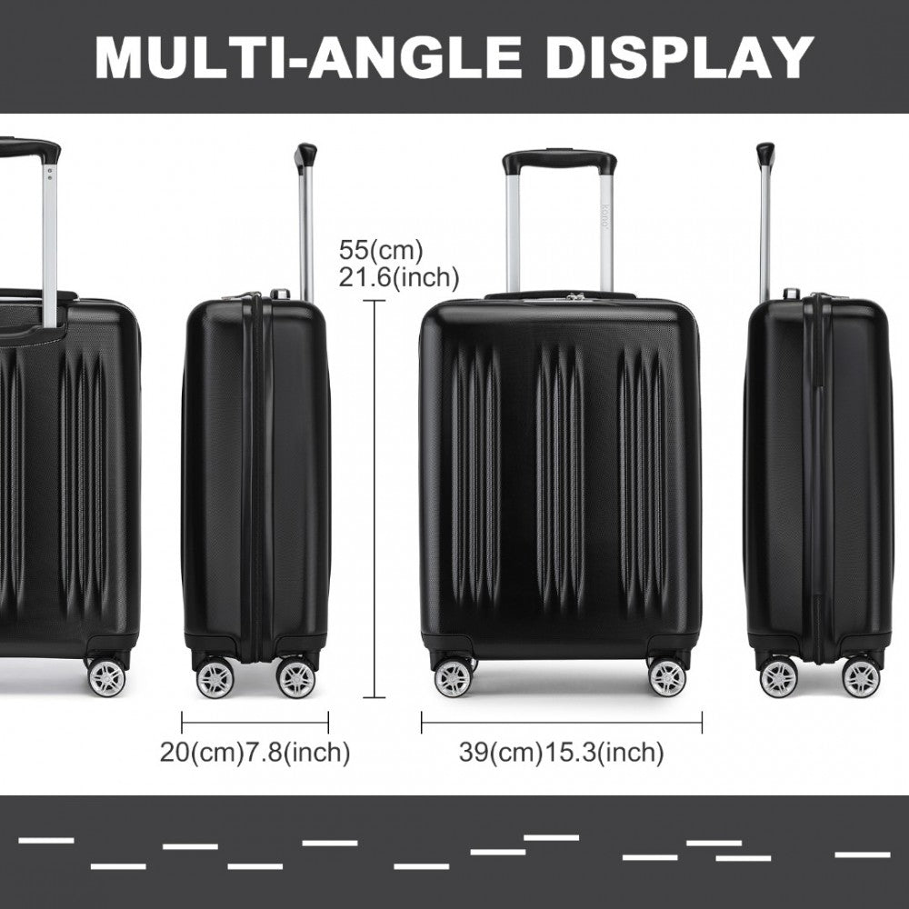 KSK2483 - Kono 20 Inch Sleek Striped Carry-On Suitcase Durable ABS+PC Luggage With Four Spinner Wheels And TSA Lock Perfect for Travel - Black - Luggage eStore