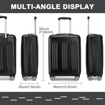 KSK2483 - Kono 20 Inch Sleek Striped Carry-On Suitcase Durable ABS+PC Luggage With Four Spinner Wheels And TSA Lock Perfect for Travel - Black - Luggage eStore