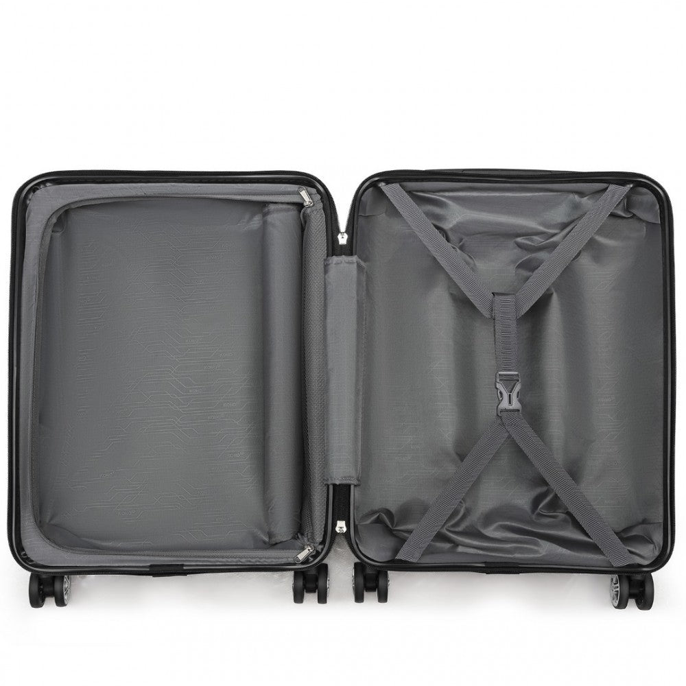 KSK2483 - Kono 20 Inch Sleek Striped Carry-On Suitcase Durable ABS+PC Luggage With Four Spinner Wheels And TSA Lock Perfect for Travel - Black - Luggage eStore
