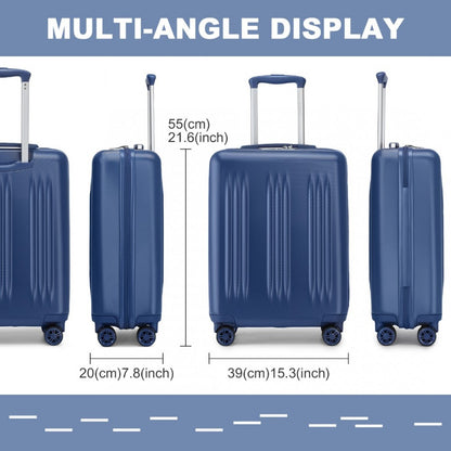 KSK2483 - Kono 20 Inch Sleek Striped Carry-On Suitcase Durable ABS+PC Luggage With Four Spinner Wheels And TSA Lock Perfect for Travel - Navy - Luggage eStore